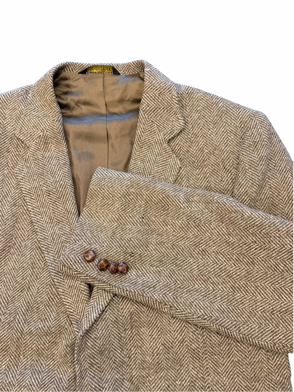 Haggar Imperial Blazer Men 40” Brown Multi Tweed Herringbone Wool USA Vintage